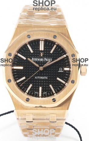 Audemars Piguet Royal Oak 15400 41MM Rose Gold Black Dial Super Clone Replica Watch 