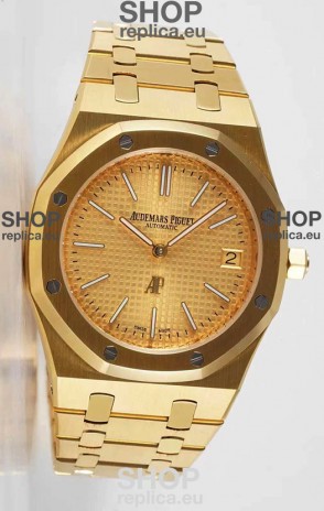 Audemars Piguet Royal Jumbo Oak Extra Thin Swiss Replica Yellow Gold - 1:1 Mirror Replica Watch Gold Dial