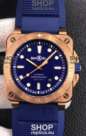 Bell & Ross BR03-92 Diver Rose Gold Blue Dial Swiss Replica Watch 1:1 Mirror Replica