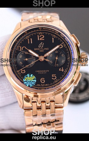 Breitling Premier B01 Chronograph 42 Edition Rose Gold Casing Centenary Brown Dial - 1:1 Mirror Replica Watch