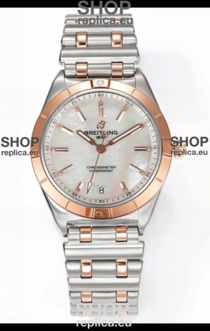 Breitling Chronomat 36MM 2 Tone Rose Gold Casing 1:1 Mirror Replica Watch Pearl Dial