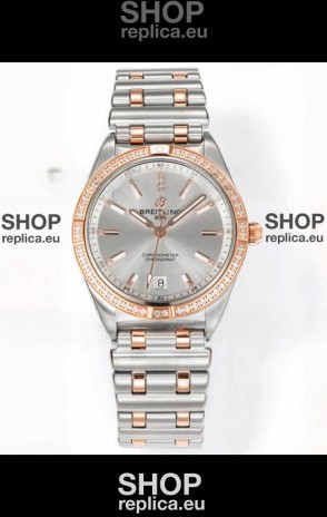 Breitling Chronomat 36MM 2 Tone Rose Gold Casing 1:1 Mirror Replica Watch Steel Dial