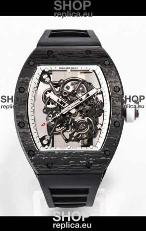 Richard Mille RM055 Black Carbon Casing 1:1 Mirror Replica Watch in Black Strap