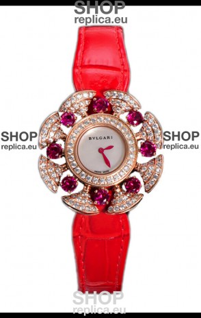 Bvlgari Divas's Dream Edition Watch in Rose Gold Casing - Diamonds Paved Dial Swiss Replica