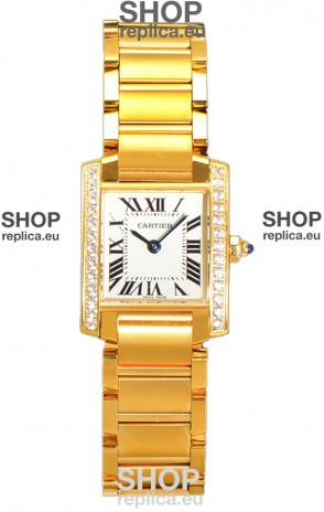 Cartier Tank Francaise Yellow Gold Diamonds Bezel Swiss Quartz Replica Watch 25.70MM