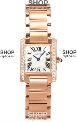 Cartier Tank Francaise Rose Gold Diamonds Bezel Swiss Quartz Replica Watch 25.70MM