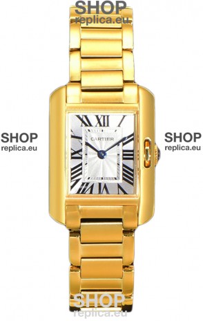 Cartier Tank Anglaise Yellow Gold Watch in Steel Strap Swiss Quartz Watch 30MM