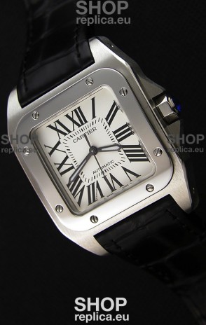 Cartier Santos De Cartier 1:1 Mirror Replica Black Strap 33MM Ladies Watch 