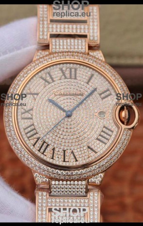 Ballon De Cartier Swiss Automatic Watch with Diamonds Embedded Dial and Casing - 42MM