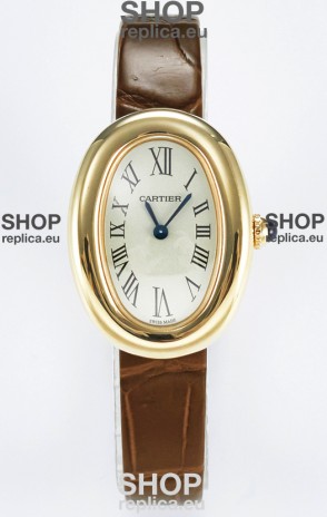 Cartier Baignoire Yellow Gold 1:1 Super Clone Swiss Replica Watch Brown Strap