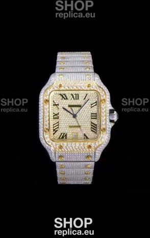 Santos De Cartier Swiss Replica Watch with Diamonds Embedded Dial in Two Tone Casing 40MM