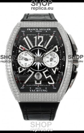 Franck Muller Vanguard V45 Chronograph 904L Steel Black Dial with Diamonds Swiss Watch