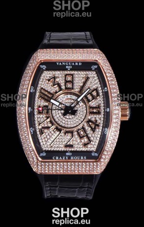 Franck Muller Vanguard Crazy Hours Edition in Rose Gold Plating - Black Numerals