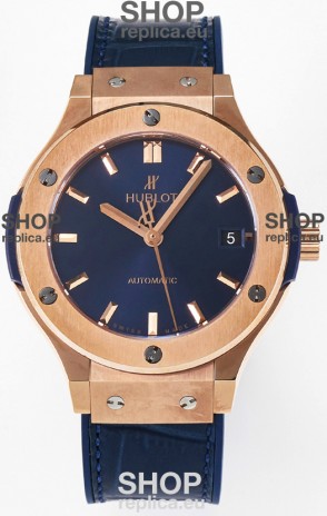 Hublot Super Clone Classic Fusion Rose Gold 38MM 1:1 Mirror Replica Watch Blue Dial