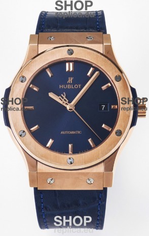 Hublot Super Clone Classic Fusion Rose Gold 42MM 1:1 Mirror Replica Watch Blue Dial