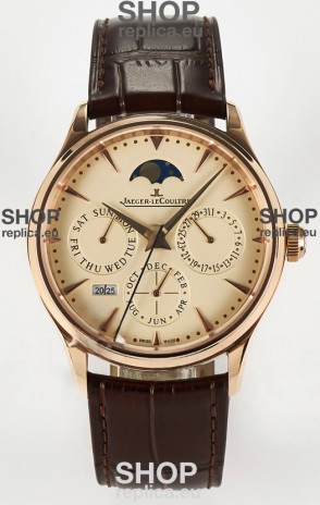 Jaeger LeCoultre Super Clone Master Ultra-Thin Perpetual Calendar Cream Dial Watch