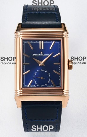 Jaeger-LeCoultre Reverso Super Clone DuoFace Blue/White Rose Gold Replica Watch 