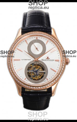 Jaeger LeCoultre Master Ultra-Thin Tourbillon White Dial Rose Gold Casing Watch 