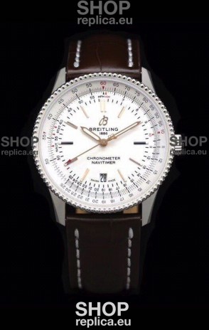 Breitling Navitimer 1 Automatic Swiss Replica Watch in White Dial - Leather Strap