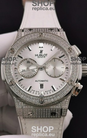 Hublot Classic Fusion Chronograph Steel Diamonds Casing Steel Dial 1:1 Mirror Replica Watch 