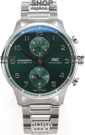 IWC Portuguese Chronograph Swiss Replica Watch in Steel Case Green Dial - 1:1 Mirror Replica Edition