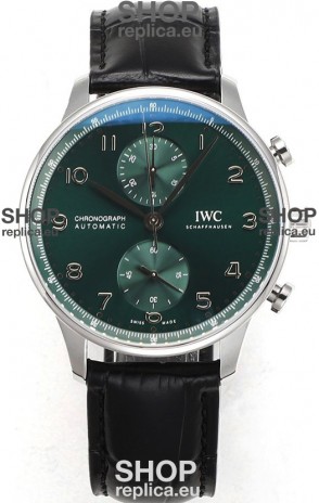 IWC Portuguese Chronograph Swiss Replica Watch in Steel Case Green Dial - 1:1 Mirror Replica Edition