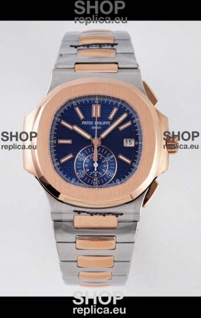Patek Philippe Nautilus 5980/1AR-001 Two Tone Rose Gold 904L Steel Case in Blue Dial - 1:1 Mirror Replica