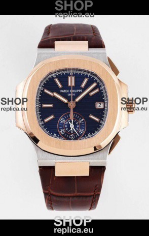 Patek Philippe Nautilus 5980/1R-001 Rose Gold Two Tone 904L Steel Case in Blue Dial - 1:1 Mirror Replica