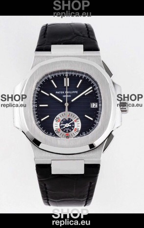 Patek Philippe Nautilus 5980/1A 904L Steel Case in Blue Dial Leather Strap - 1:1 Mirror Replica