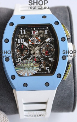 Richard Mille RM011 Blue Ceramic Casin White Rubber Strap 1:1 Mirror Swiss Replica Watch 