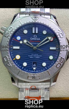 Omega Seamaster 300M Co-Axial Master Chronometer Blue Dial Titanium Bezel - 1:1 Mirror Replica
