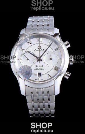 Omega De Ville Chronograph 1:1 Mirror Replica Watch in White Dial 42MM