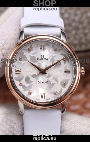 Omega De Ville Floral Dial Swiss Quartz Movement in Two Tone Casing - Steel Dial