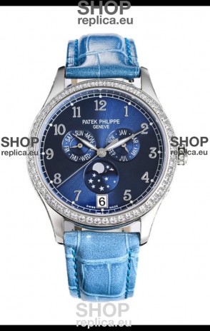 Patek Philippe Complications 4948G Annual Calendar Moonphase Blue Dial White Gold Swiss Replica 