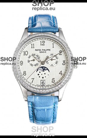 Patek Philippe Complications 4948G Annual Calendar Moonphase White Dial White Gold Swiss Replica 