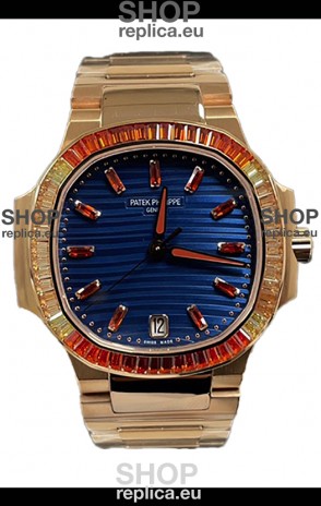 Patek Philippe Nautilus 7118R 35MM 1:1 Rose Gold Case Blue Dial 1:1 Mirror Replica Watch