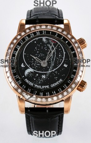 Patek Philippe 6104R Grand Complications Superclone Watch in Rose Gold - Diamonds Bezel 