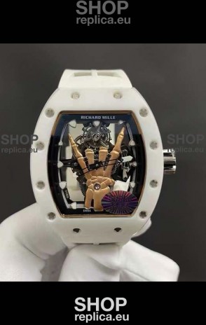 Richard Mille RM66 Flying Genuine Tourbillon White Ceramic White Strap Superclone Replica Watch 