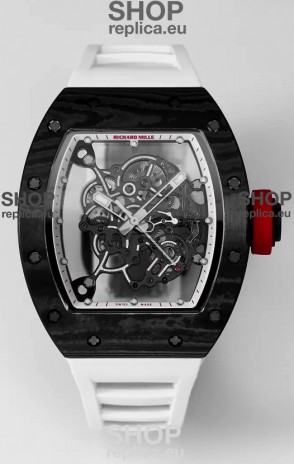 Richard Mille RM055 Black Carbon Casing White Rubber 1:1 Superclone Genuine Tourbillon Watch 