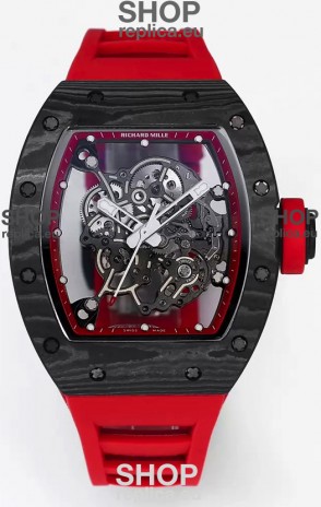 Richard Mille RM055 Black Carbon Casing Red Rubber 1:1 Superclone Genuine Tourbillon Watch 