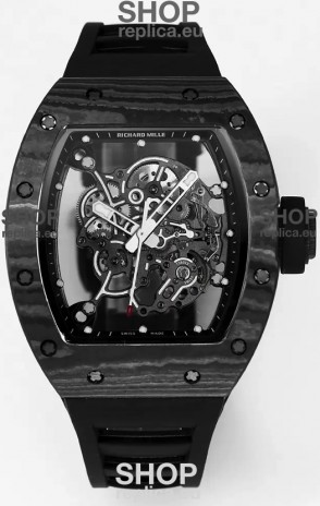 Richard Mille RM055 Black Carbon Casing Black Rubber 1:1 Superclone Genuine Tourbillon Watch 