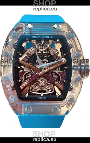 Richard Mille RM047 Samurai Genuine Tourbillon Watch in Sapphires Casing Blue Strap