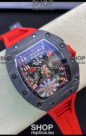 Richard Mille RM011 Felipe Massa 1:1 Mirror Black Forged Carbon Case Red Strap
