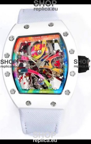 Richard Mille Super Clone RM68-01 White Ceramic Casing Nylon Strap Tourbillon Swiss Replica