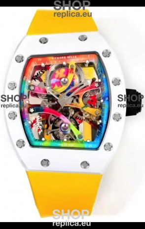 Richard Mille Super Clone RM68-01 White Ceramic Casing Yellow Strap Tourbillon Swiss Replica