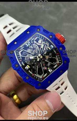 Richard Mille RM35-03 Rafael Nadal Edition Blue Carbon Fiber Casing 1:1 Mirror Replica Watch in White Strap