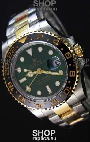 Rolex GMT Masters II Two Tone Yellow Gold Watch with Green Dial 