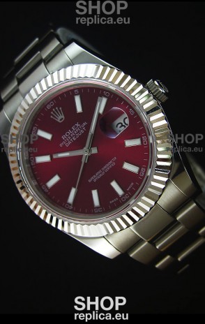 Rolex Datejust Japanese Replica Watch - Maroon Dial in 41MM with Oyster Strap