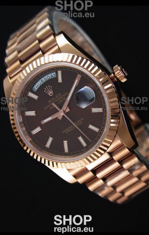 Rolex Day Date Japanese Replica Watch - Rose Gold Casing in Maroon Dial 40MM