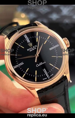 Rolex Cellini Date Ref#50505 Replica 1:1 Mirror Rose Gold Steel Black Dial Watch 